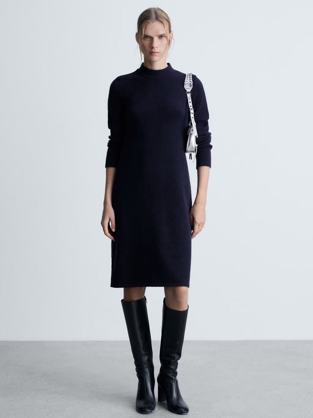 Mango Navy Knit midi dress NWT